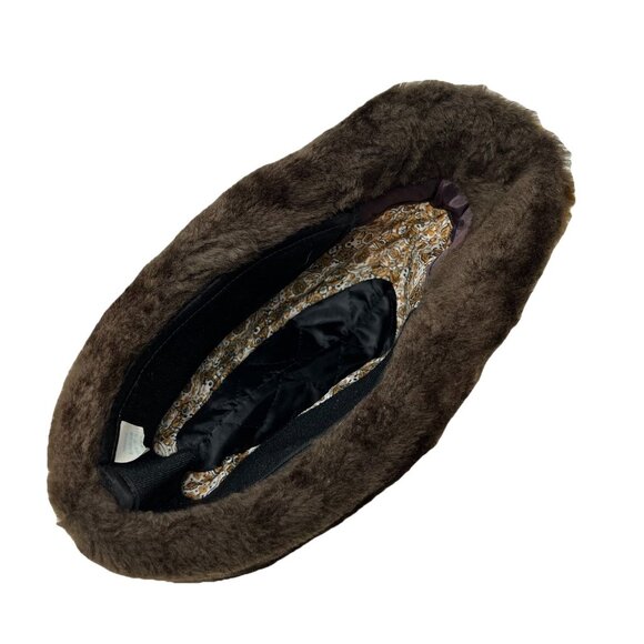 Faux Fur Vintage Fedora Alpine Hat Cap Ear Flaps Feather Brown Retro Made in USA - Picture 7 of 10